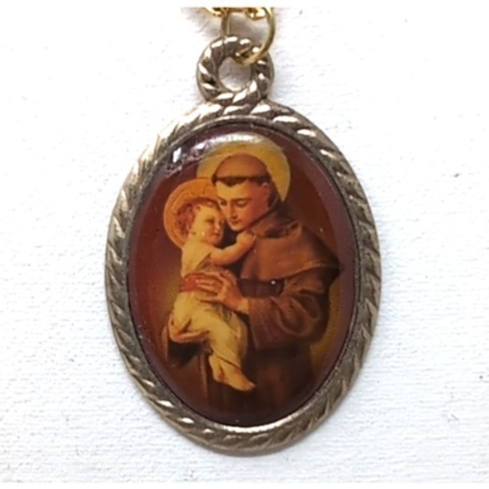 St Anthony Baby Jesus Necklace Prayer Card Franciscan Friars Catholic Christian